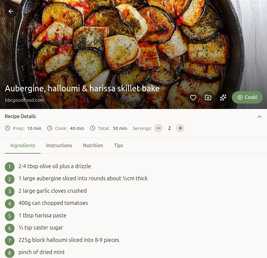 Recipe detail in light theme