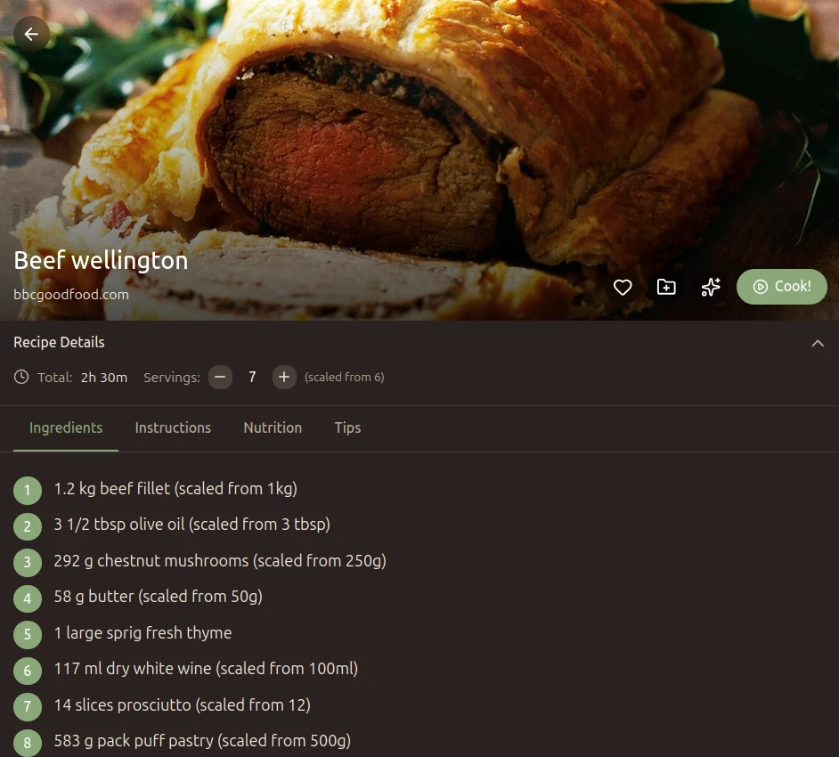Recipe with scaled ingredients