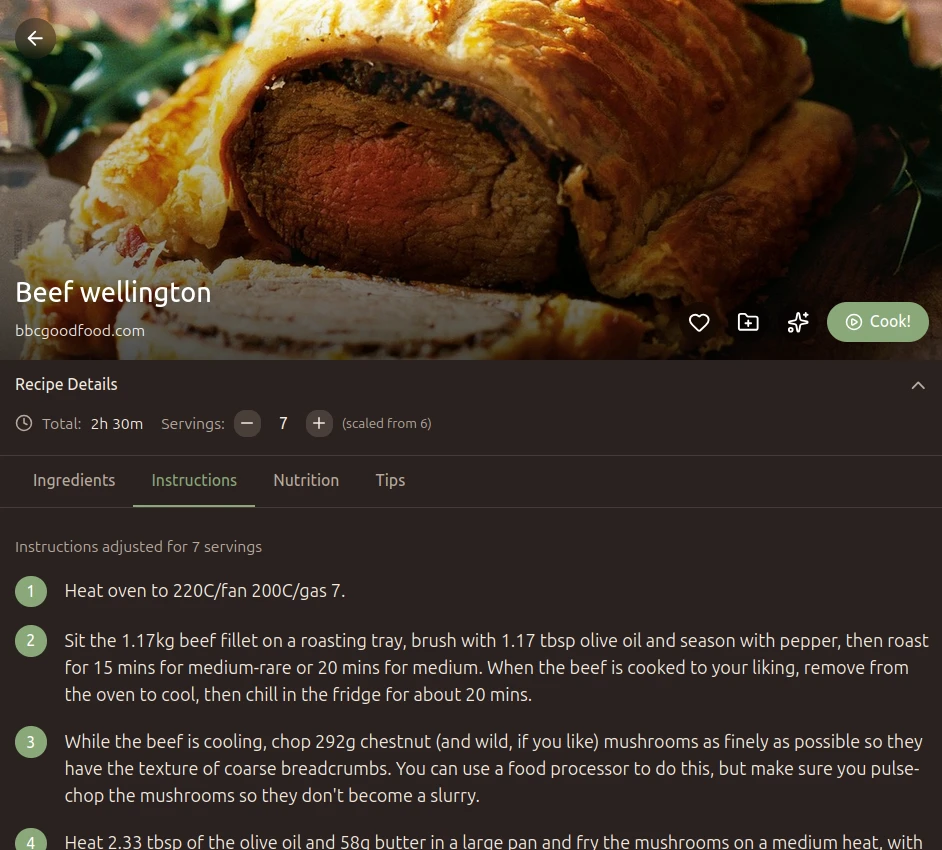 Recipe detail showing instructions