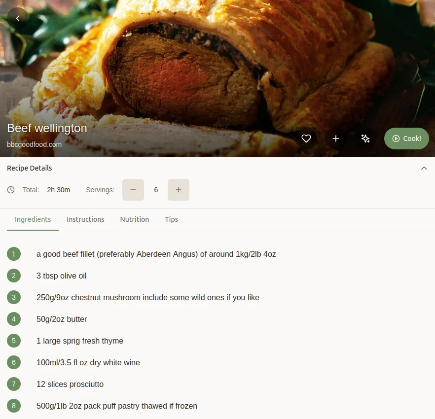 Legacy iPad recipe ingredients
