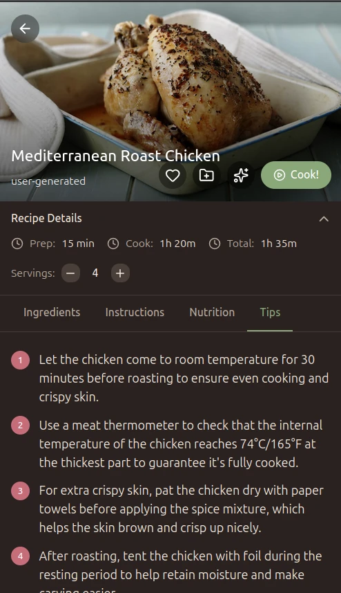 Mobile remixed recipe with generated tips