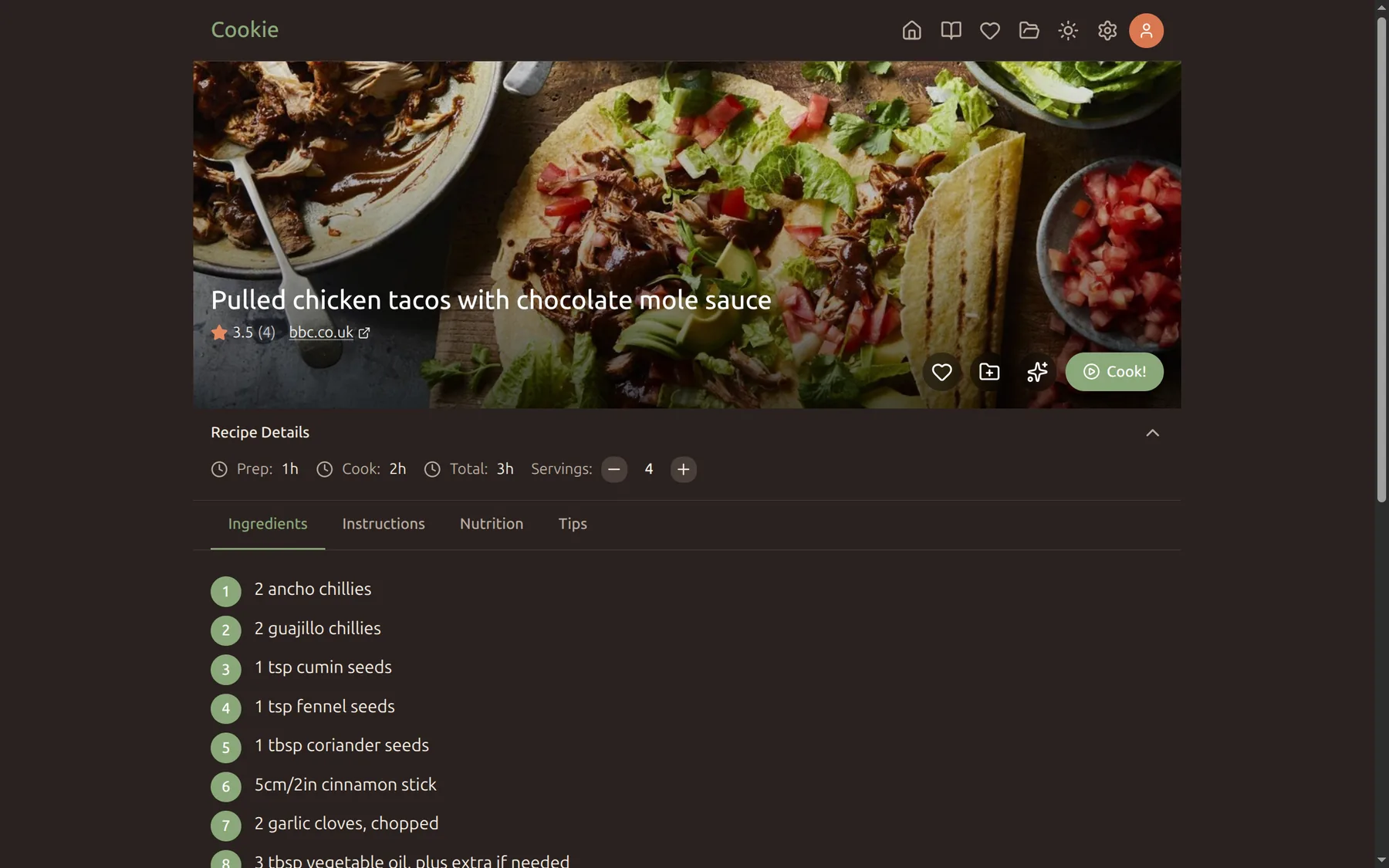 Recipe import screen