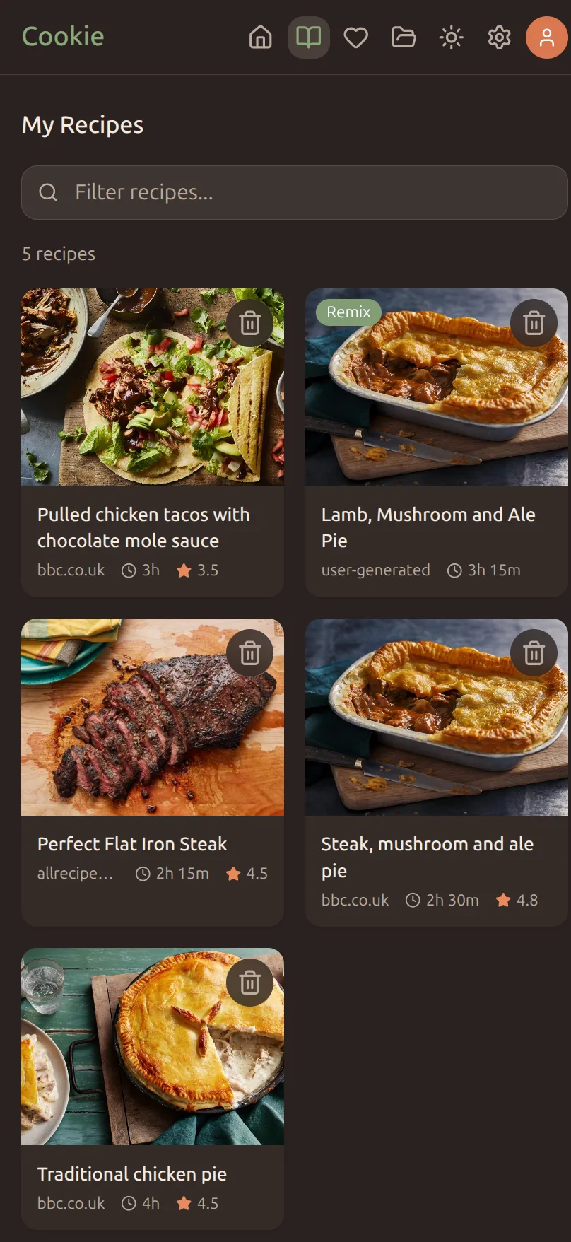 Mobile recipe list