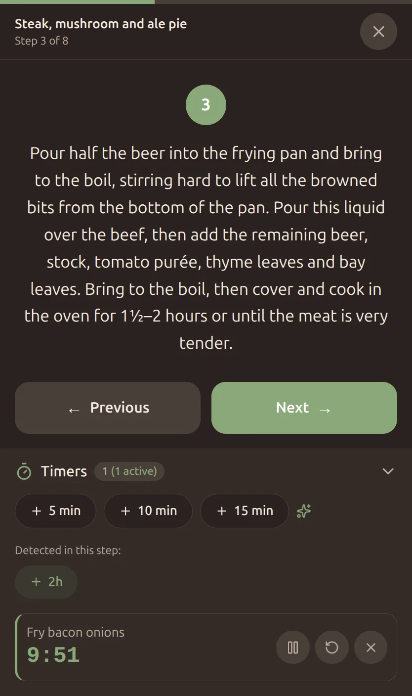 Mobile cooking mode (dark)