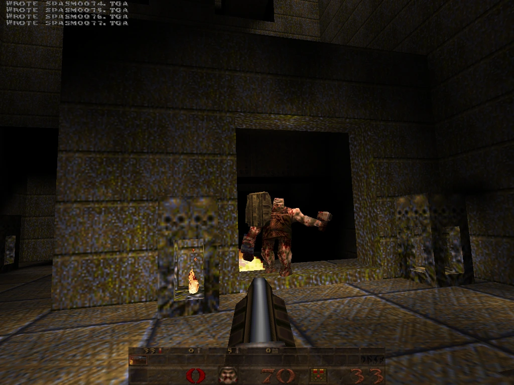 iMac 2019 — slipgate hub at 1440p showing the Q-rune floor, ornate carved walls and glowing E-letter sigils