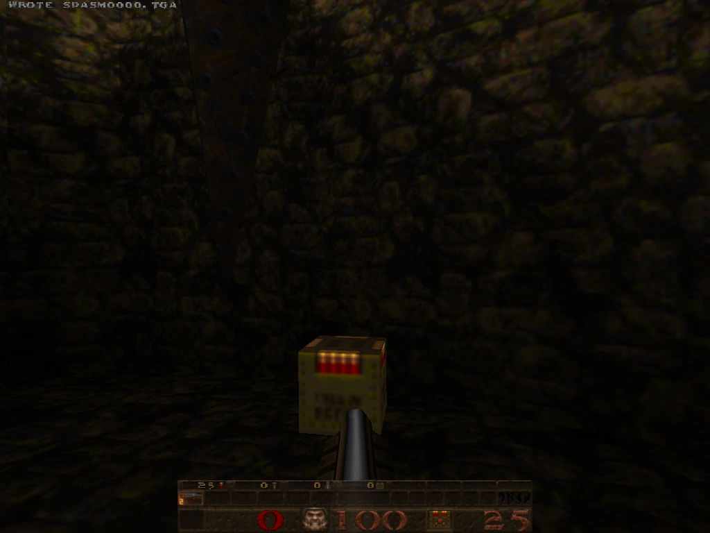 mini-g4 — opening corridor with ammo crate, mossy stone walls