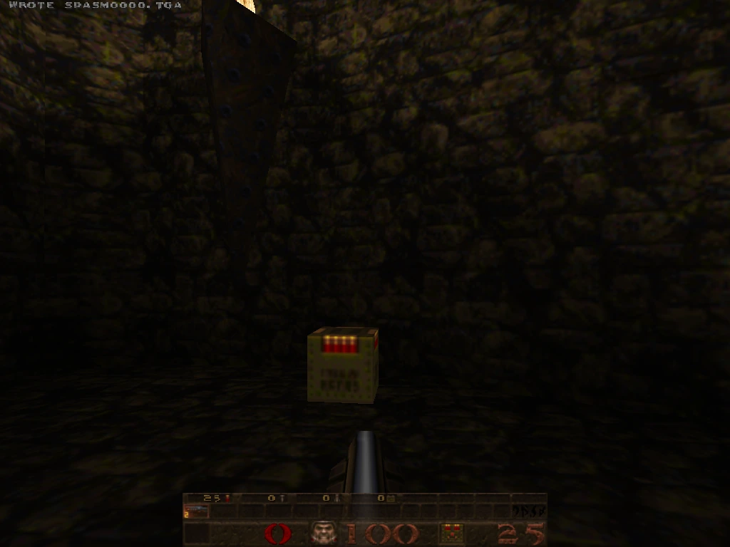 mini-intel — opening corridor with ammo crate, mossy stone walls