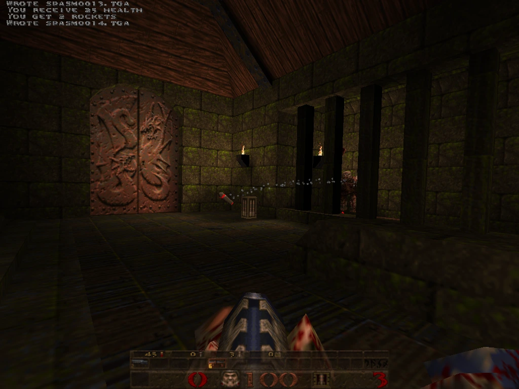 mini-intel — pillared corridor with torches and a distant enemy
