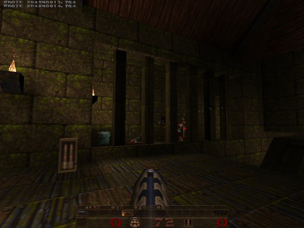 quicksilver — pillared corridor with torches and an enemy in the distance