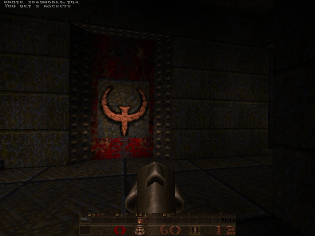 yosemite — Quake Q-rune logo banner glowing in the slipgate area