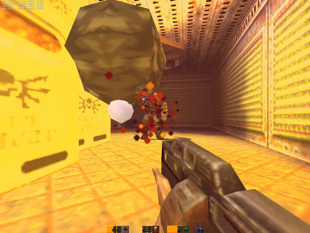 mini-intel, BFG ball with red decal sparks and a Strogg taking the hit