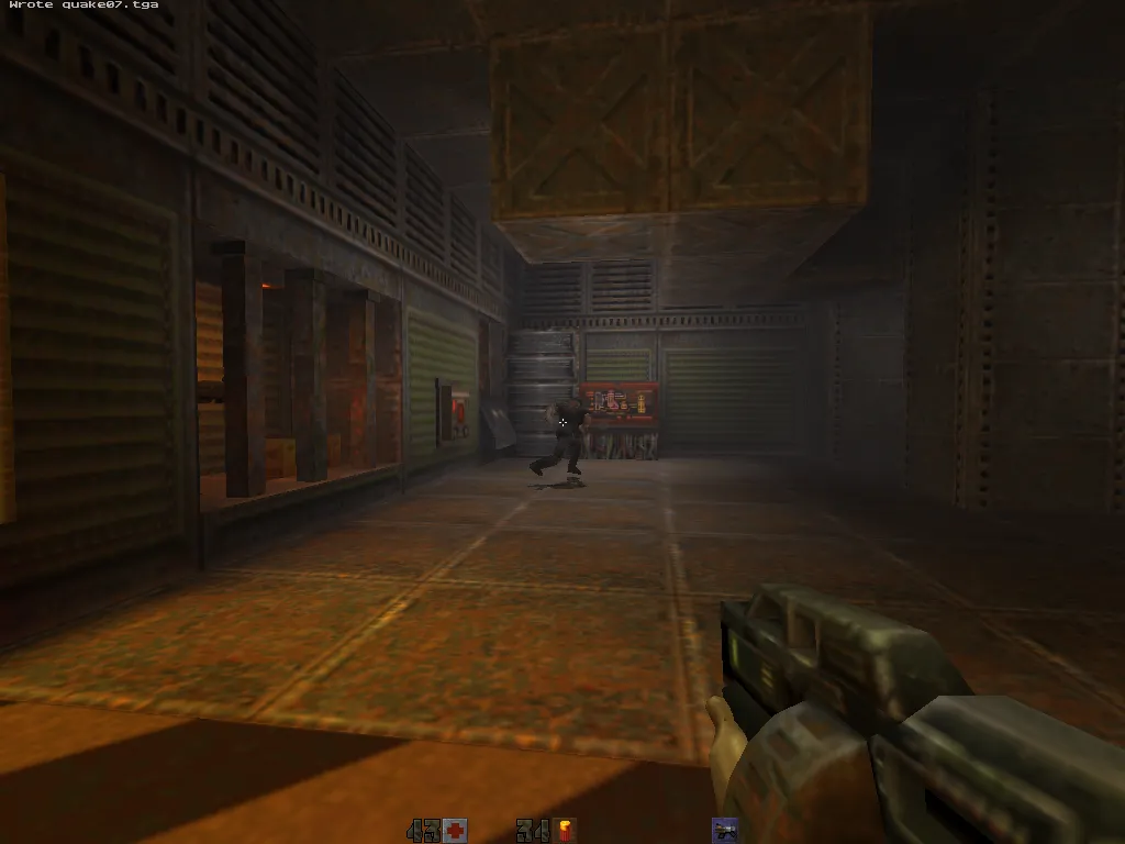 yosemite, Strogg running across a warmly lit corridor floor with light streaks on the tiles