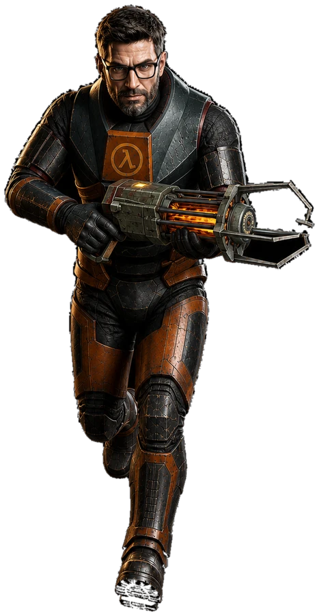 A cut-out render of Gordon Freeman running with the gravity gun, the artwork used for the mod installer's icon