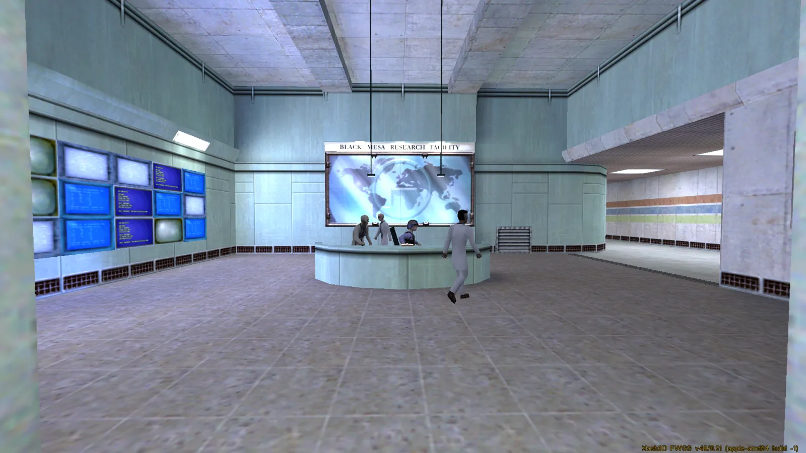 The Black Mesa Research Facility lobby with scientists at the reception desk