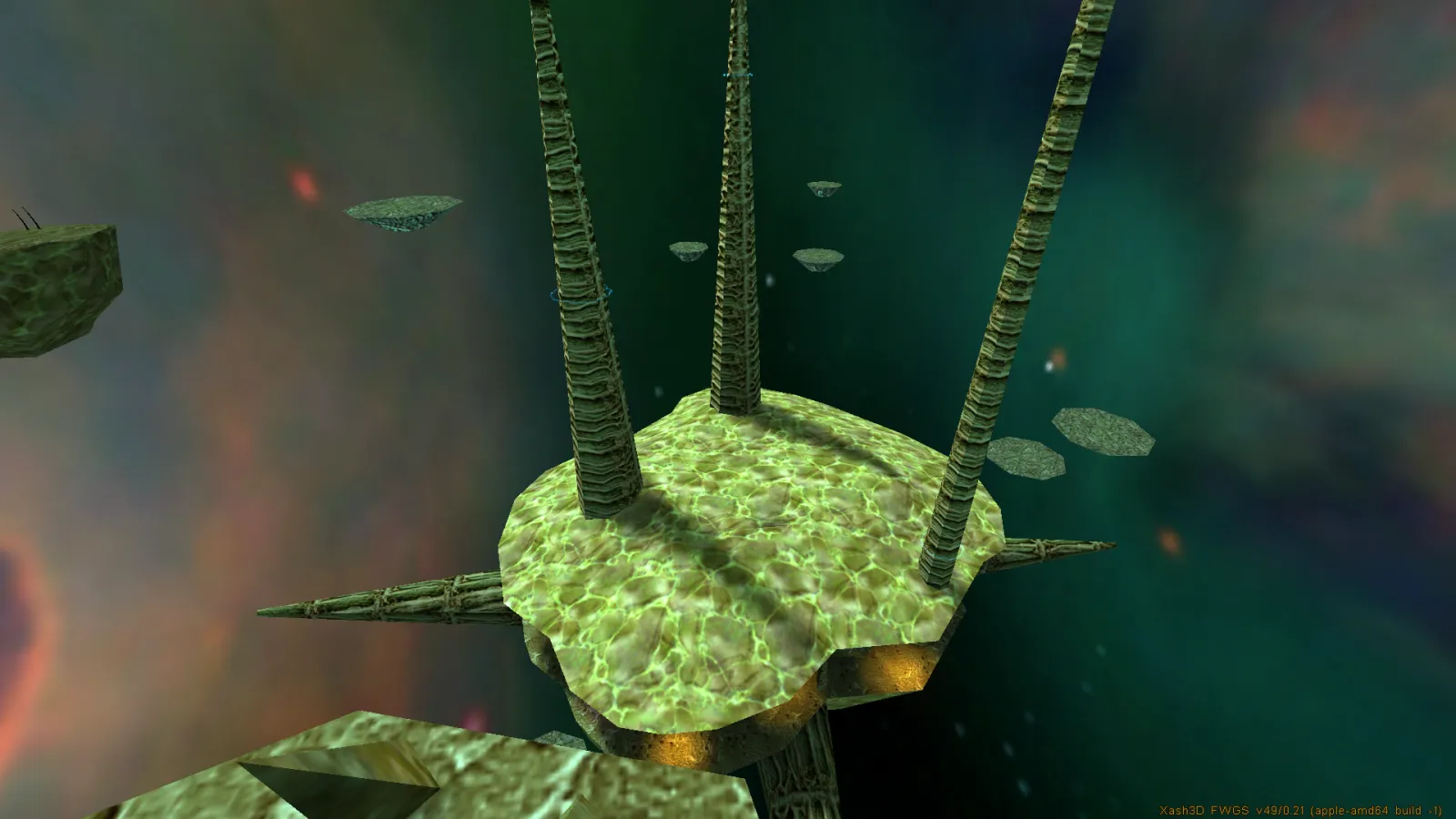 A floating rock island in Xen topped with tall organic spires